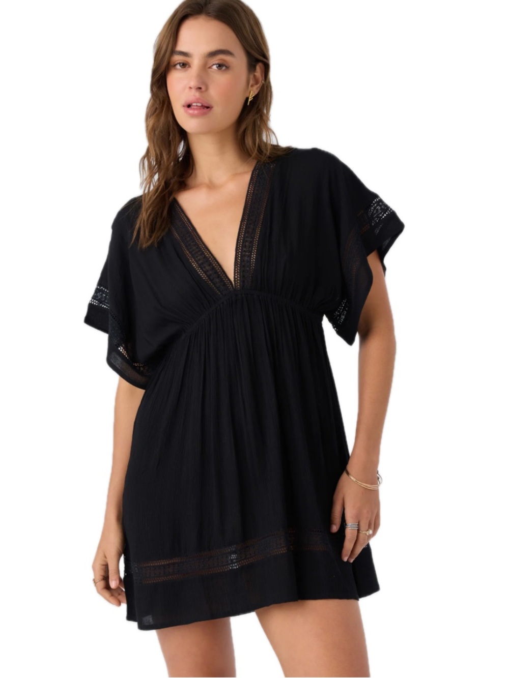 NWT O'Neill Black V-Neck Woven Swim Cover-Up